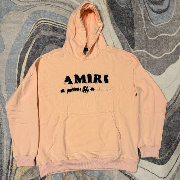 Amiri Pink Ripped Logo Hoodie Pullover Men’s Size Large - Picture 1 of 5